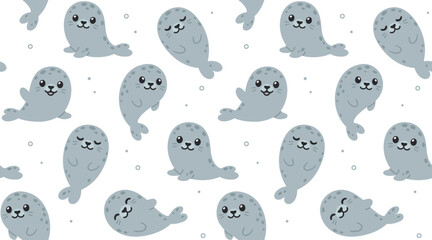 Wall Mural - cute cartoon grey seals seamless pattern