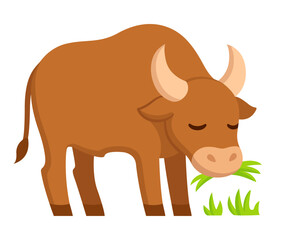 Wall Mural - Cute cartoon ox grazing illustration