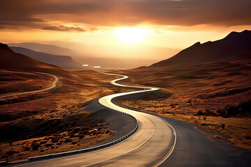 a winding road in the mountains. ai technology generated image