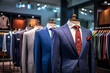 Business men's suit store indoor. AI technology generated image