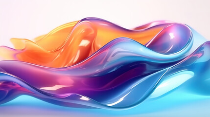 Wall Mural - Glass abstract wave, floating liquid design element, caustic gradient wavy. Generative Ai