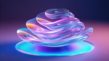 Wall Mural - Iridescent crystal composition of wavy curvy glass disks 3d render. Generative Ai