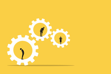 Business people standing in gears . Concept of connection , career, startup, planning