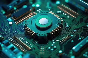 Wall Mural - a close - up photo that illustrates the concept of abstract futuristic digital technology and engine