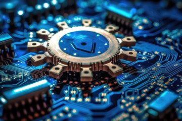 Wall Mural - a close - up photo that illustrates the concept of abstract futuristic digital technology and engine