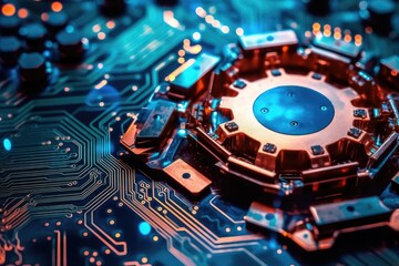 Wall Mural - a close - up photo that illustrates the concept of abstract futuristic digital technology and engine