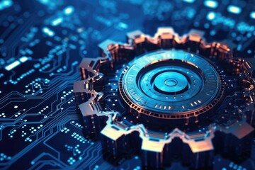 Wall Mural - a close - up photo that illustrates the concept of abstract futuristic digital technology and engine