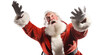 © SayLi - photo of a happy screaming santa claus with his red coat and christmas hat. isolated on transparent background. png. Generative AI