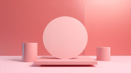 Wall Mural - Minimal Pink Podium Natural Concept With Palm Leaf Abstract Background 3d Render. Generative Ai