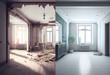 Apartment or room before and after renovation. Renovation concept. AI generative.