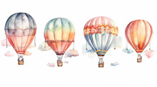 Collection Of Balloons Watercolor On A White Background. Generative AI