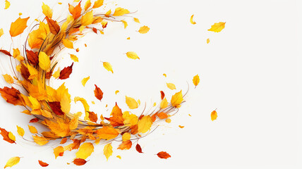 Wall Mural - a swirl of yellow autumn leaves isolated on a white background. Generative AI