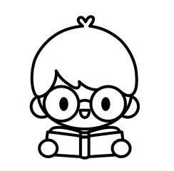 Cute study boy student back to school cartoon outline icon