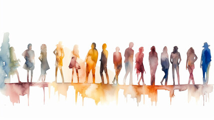 multicolored spectrum silhouettes of people on a white background watercolor. generative ai