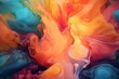 © Kishore Newton - Captivating abstraction: Liquid paints flow and blend together in a slow, gentle motion, creating a mesmerizing display of harmonious colors merging. Generative AI