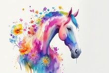 Nice Paint Horse Posing In Blooming Flowers Ai Generative