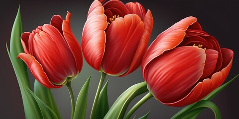 Wall Mural - Red tulips in full bloom, visually stunning.