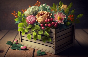 Wall Mural - Lovely blossoms in a wooden container