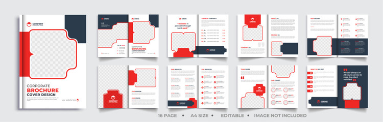 16 page minimal business bifold brochure template premium style with modern style and clean concept use for business proposal and business profile