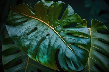 Wall Mural - pictured here is a big exotic leaf from a tropical jungle, taken at close range.