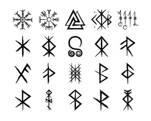 Full editable collection of norse symbols with meanings like protection, love, healing, safe travelling, compass, good luck, brave or courage and more.