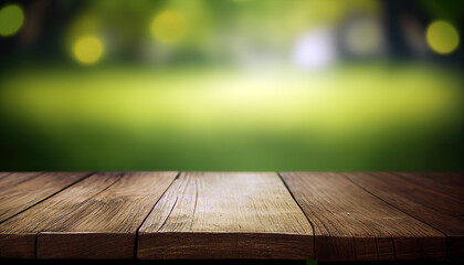 Canvas Print - Empty wooden table with green background