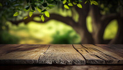 Canvas Print - Empty wooden table with green background