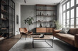 © 47Media - Jaw-Dropping Industrial Bookcase and Cozy Armchair Combo: Prepare to Be Amazed! Industrial, Interior