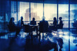 © Lazy_Bear - Silhouettes of business people meeting in conference hall. Businessmen teamwork planning strategy in office. Created with Generative AI