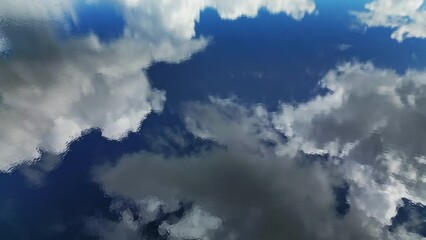 Wall Mural - aerial top view of blue sky with clouds reflection in water of lake, abstract background, 4k