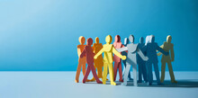 A Group Of Paper People Coming Together. Community And Friendship Concept