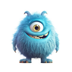 Sticker - cute fuzzy blue monster isolated on a transparent background, generative ai
