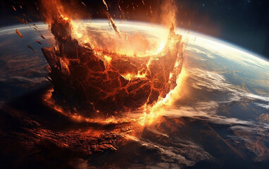 Wall Mural - meteor impact. the image showcases the impact of a massive asteroid hitting the earth, resulting in 