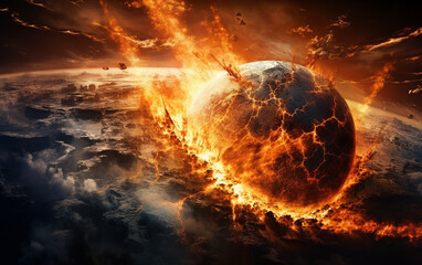 Wall Mural - meteor impact. this image illustrates the impact of a massive asteroid on earth. the earth's crust s