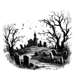 Sticker - graveyard scene isolated on a transparent background, generative ai