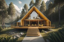 Modern Cozy Chalet In The Mountains. Generative Ai
