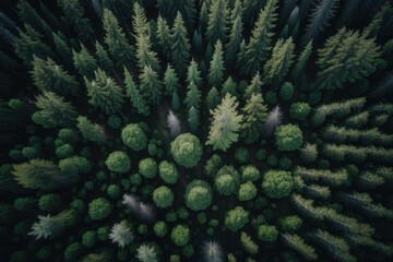 Wall Mural - Aerial shot of summer green trees in a Finnish woodland. Photography from a drone. Generative AI