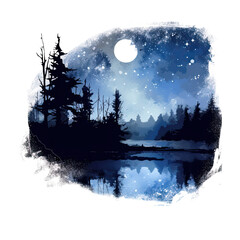 Wall Mural - moonlit night isolated on a transparent background, generative ai