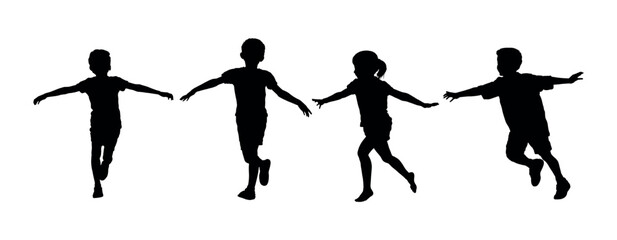 Kids running with open arms vector silhouette.