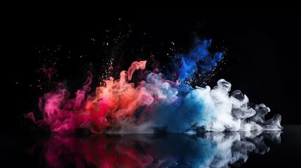 Wall Mural - Red, white and blue smoke with shiny glitter particles, black background, smoke coming out of water, 4th of July concept, American holiday art, AI