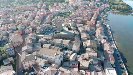 Wall Mural - aerial view of the town of marta on lake bolsena