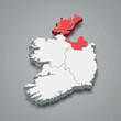 Ulster province location within Ireland 3d map