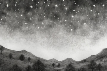 Stars, fresh sky with star, plain, minimal, sketchy, pencil sketch style, black and white. AI generative