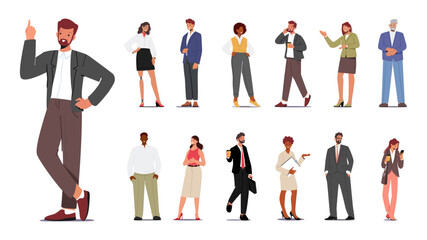 Wall Mural - Set Of Business Characters. Ambitious Men And Women Navigating The Corporate World, Seeking Success Through Networking
