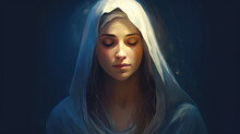 Virgin Mary, Religious Painting Illustration, Generative Ai