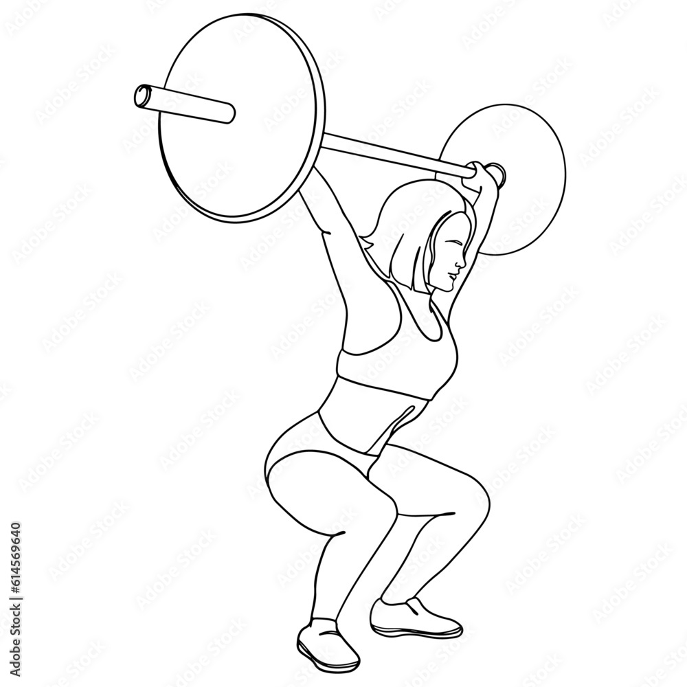 Female Weight Lifter Character outline vector illustration. Strength ...