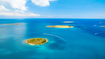 Wall Mural - view from the air on the sea and islands. sea relaxation and travel. azure water on the sea. a brigh