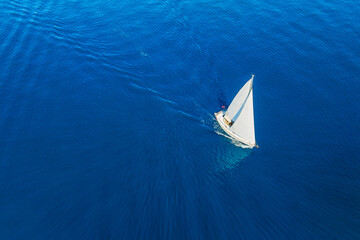 Wall Mural - drone view of a sailing yacht. luxury transportation. vacationing people. vacation and holidays. sum