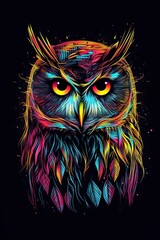 Colorful Neon owl Portrait. Generative Ai