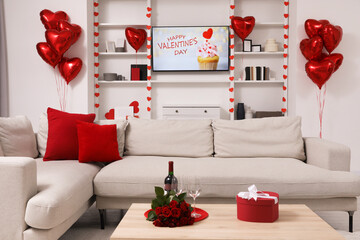 Poster - Cozy living room decorated for Valentine Day. Interior design